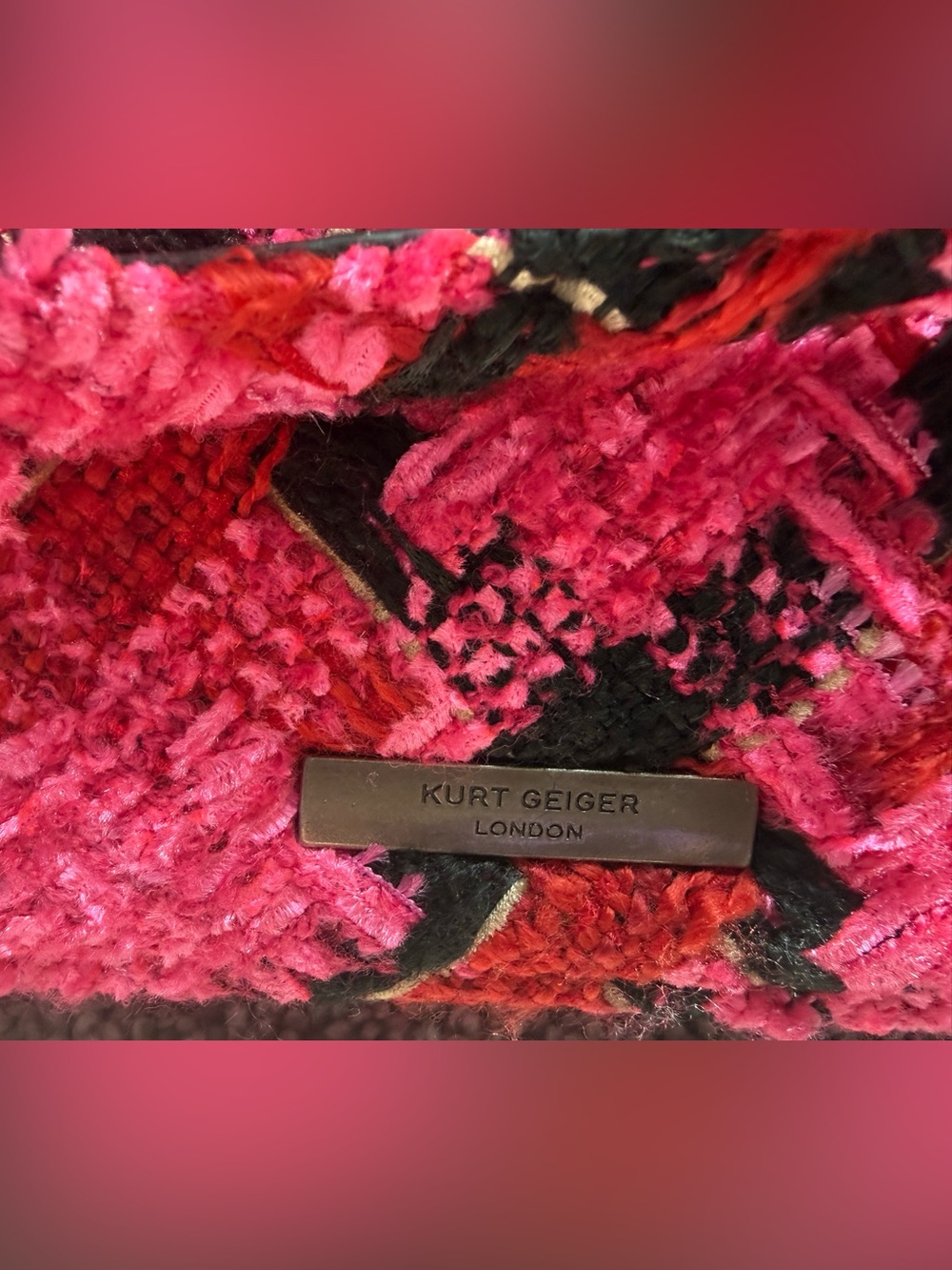 Kurt Geiger Pink Tweed Chain Shoulder Bag - Hand-Embellished Detail - Picture 4 of 4